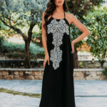 Φόρεμα maxi μαύρο με άσπρο μοτίβο