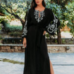 Φόρεμα maxi μαύρο με άσπρο ανάγλυφο μοτίβο