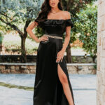 Φόρεμα maxi off shoulder μαύρο