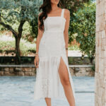 Φόρεμα midi κιπούρ λευκό