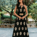 Φόρεμα maxi μαύρο με χρυσές λεπτομέρειες