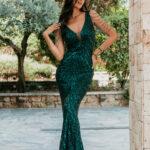 Φόρεμα maxi με παγιέτες και χάντρες πράσινο