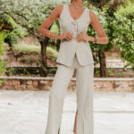 Σετ γιλέκο παντελόνι γκρι με κόσμημα κουμπιά