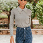 Μπλούζα πλεκτή γκρι με στρας