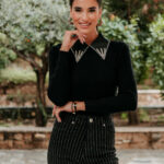 Μπλούζα πλεκτή μαύρη με στρας