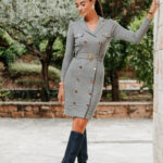 Φόρεμα midi πλεκτό γκρι