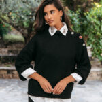 Μπλούζα πλεκτή μαύρη με κουμπιά κοσμήματα