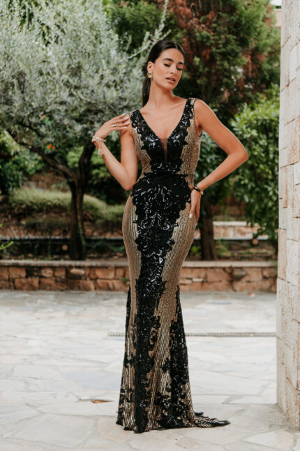 Φόρεμα maxi μαύρο με παγιέτες