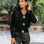 Ζακέτα πλεκτή μαύρη με κουμπιά κοσμήματα