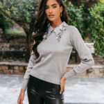 Μπλούζα πλεκτή γκρι με χάντρες