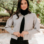 Ζακέτα πλεκτή γκρι με στρας