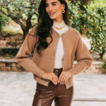 Ζακέτα πλεκτή καφέ με στρας