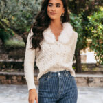 Ζακέτα πλεκτή με αποσπώμενη γούνα εκρού