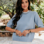 Μπλούζα πλεκτή με στρας γαλάζια