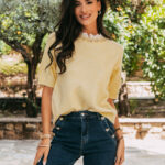 Μπλούζα πλεκτή με στρας κίτρινη