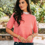 Μπλούζα πλεκτή με στρας ροζ