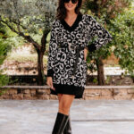 Φόρεμα midi πλεκτό animal print μαύρο