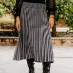 Φούστα midi πλεκτή ριγέ γκρι