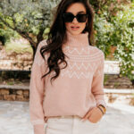 Μπλούζα με ζιβάγκο μάλλινη ροζ