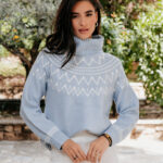 Μπλούζα με ζιβάγκο μάλλινη γαλάζια