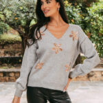 Μπλούζα πλεκτή γκρι με παγιέτες