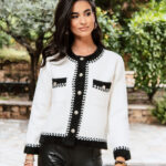 Ζακέτα πλεκτή άσπρη με μαύρες λεπτομέρειες