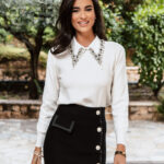 Μπλούζα πλεκτή άσπρη με πέτρα στρας