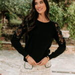 Μπλούζα πλεκτή με πούλιες και χάντρες μαύρη