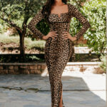 Φόρεμα maxi λεοπάρ με σχέδιο ραφές