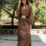 Φόρεμα maxi leopard με τούλι και μεσοφόρι