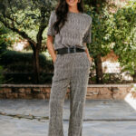 Σετ μπλούζα-παντελόνι lurex με στρας