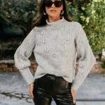 Μπλούζα πλεκτή γκρι με στρας