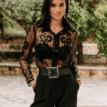 Πουκάμισο σιθρού μαύρο με χάντρες και πούλιες