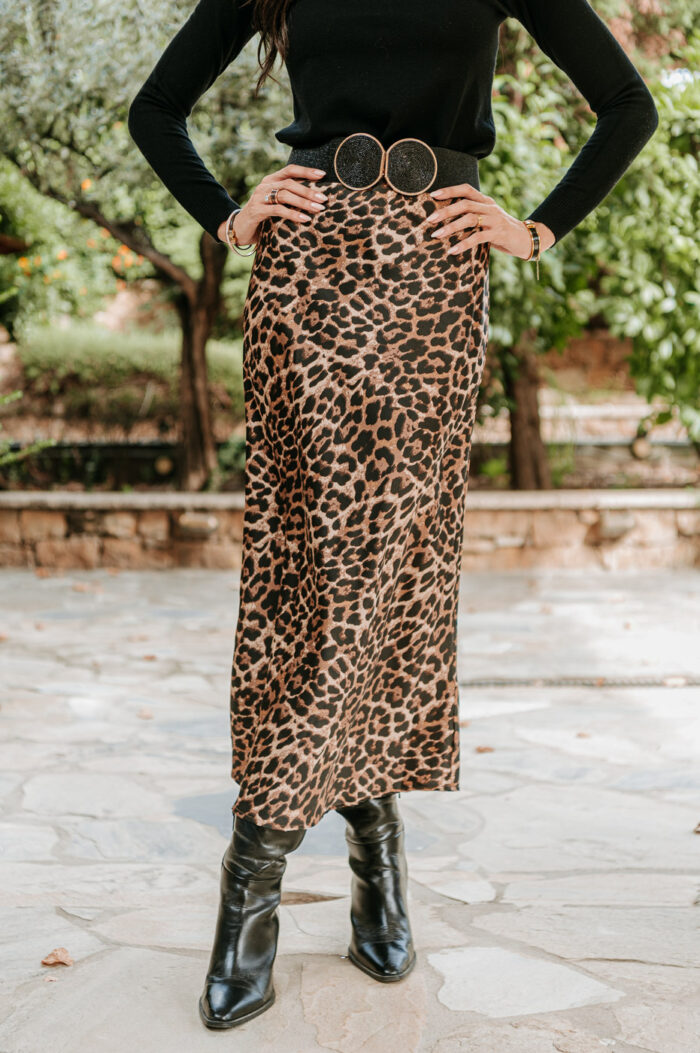 Φούστα midi leopard σατέν