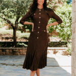 Φόρεμα midi καφέ ανάγλυφο