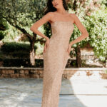 Φόρεμα maxi με χάντρες rose gold