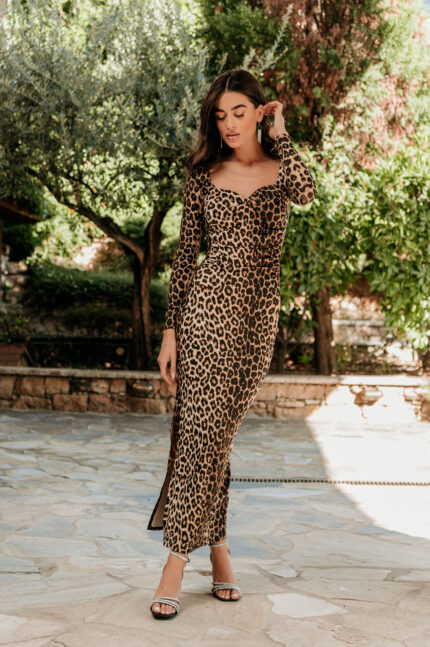 Φόρεμα maxi leopard με στρας
