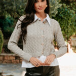 Μπλούζα πλεκτή με στρας και πουκάμισο γκρι