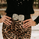 Ζώνη μαύρη ελαστική με ασημί τόκα και στρας