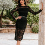 Φόρεμα midi με δαντέλα μαύρο