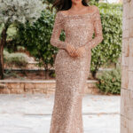 Φόρεμα maxi rose παγιέτα και χάντρες με σούρες