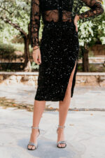 Φούστα midi velvet με παγιέτες μαύρη