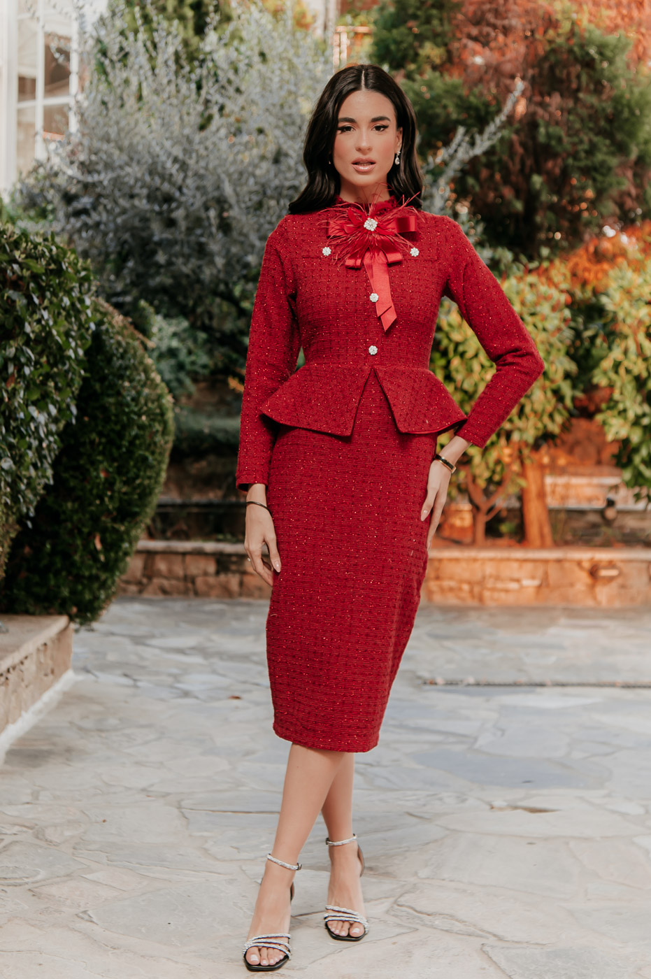 Φόρεμα peplum κόκκινο