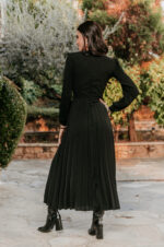 Φόρεμα maxi τύπου Chanel με πιέτες μαύρο - Image 5