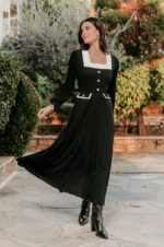 Φόρεμα maxi τύπου Chanel με πιέτες μαύρο - Image 3