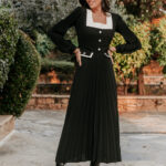 Φόρεμα maxi τύπου Chanel με πιέτες μαύρο