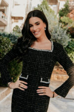 Φόρεμα midi tweed με στρας μαύρο - Image 6