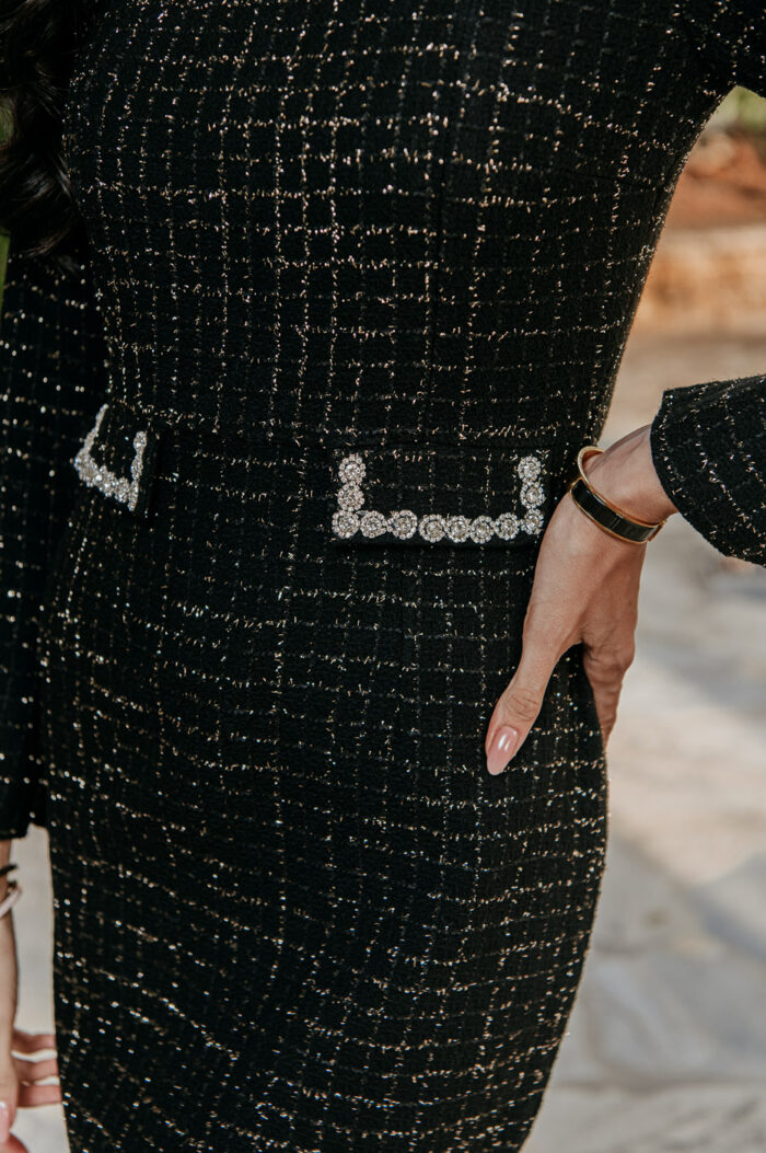 Φόρεμα midi tweed με στρας μαύρο - Image 8