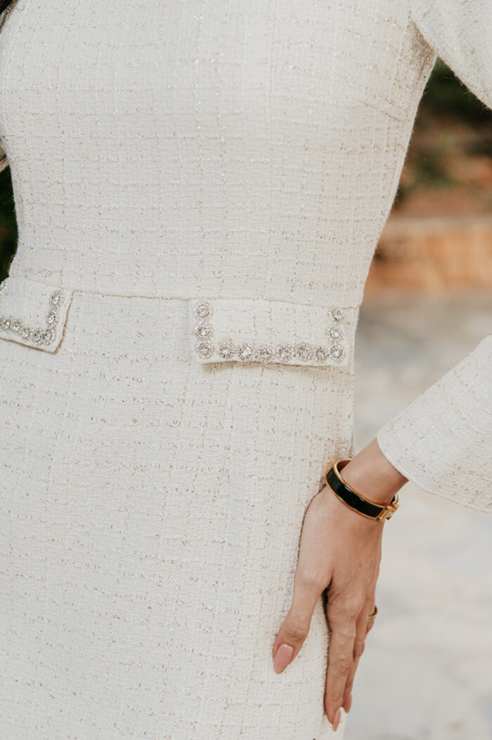 Φόρεμα midi tweed με στρας άσπρο - Image 9