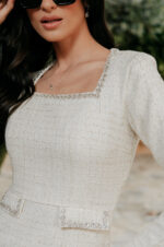 Φόρεμα midi tweed με στρας άσπρο - Image 8